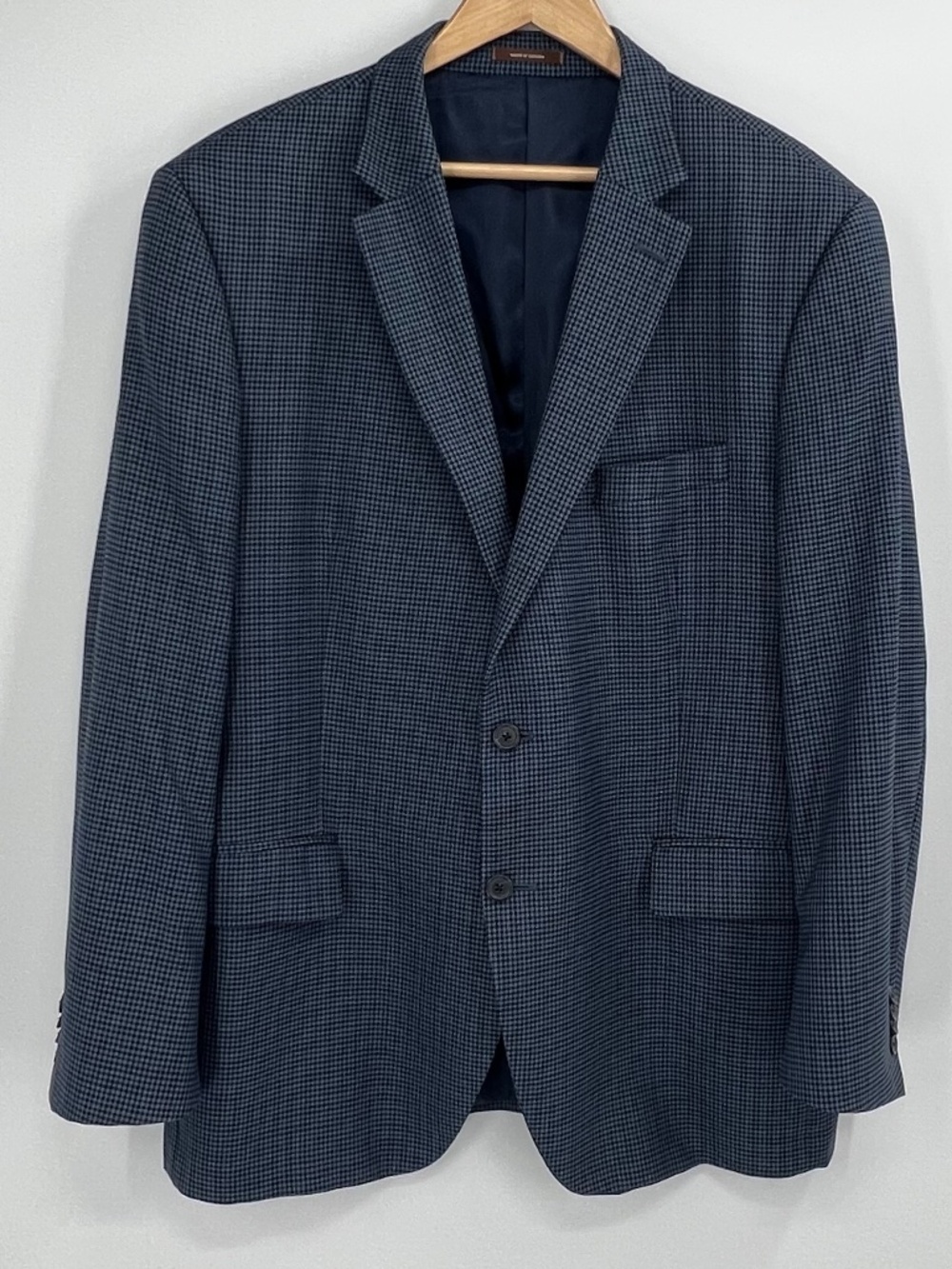 Peter Millar Houndstooth 100% Wool Double Vent Sportcoat Blazer 46R Blue Black